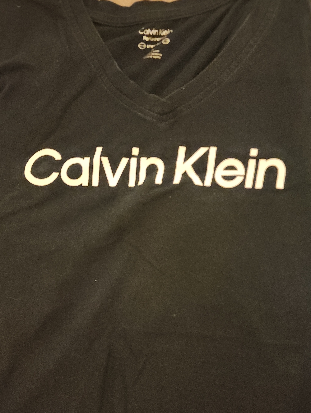 Calvin Klein Black V-Neck Tee with White Logo